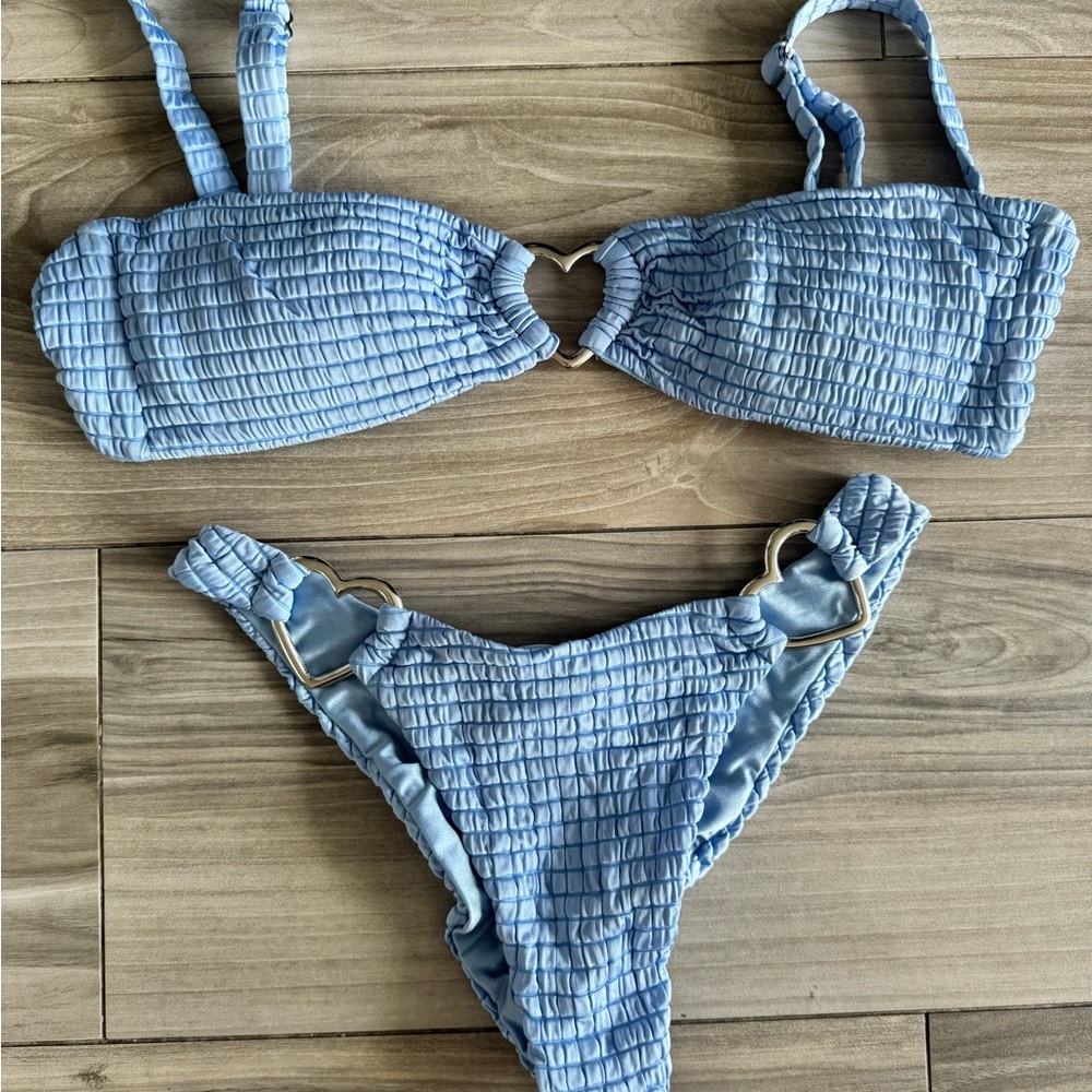 Blue Textured Bikini Set